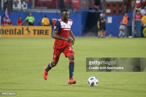 Dallas forward Roland Lamah moves the ball toward the goal during the game between FC Dallas and Chicago Fire on July 14 at Toyota Stadium in Frisco,...