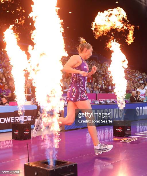 Gabi Simpson of the Firebirds runs out during the round 11 Super Netball match between the Firebirds and the Giants at Brisbane Entertainment Centre...