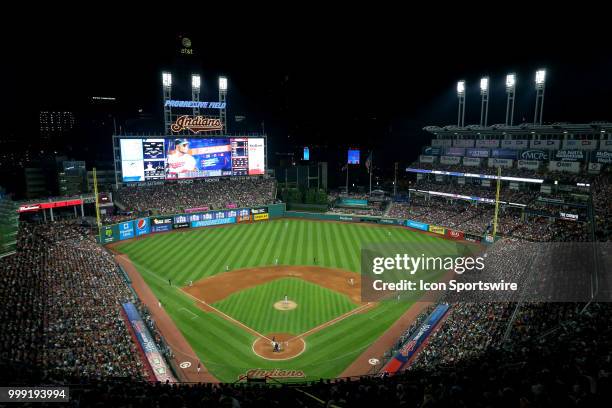 General view from the upper deck as a sellout crowd of 35,353 watch the eight inning of the Major League Baseball game between the New York Yankees...