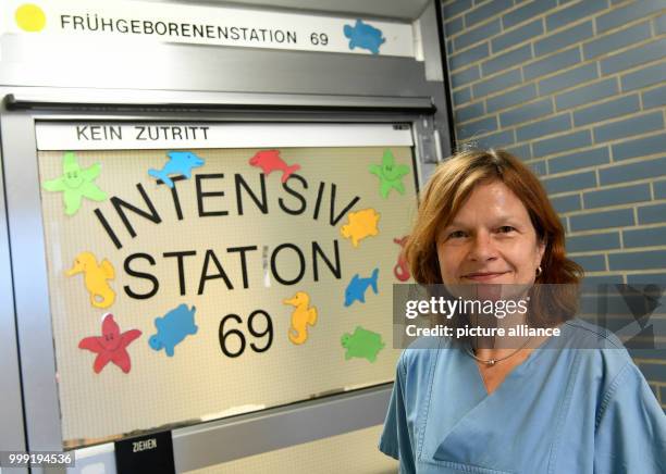 Oberaerztin Bettina Bohnhorst pictured at the entrance to Intensive Care Unit 69 , at the children's clinic of Hannover Medical School in Hanover,...