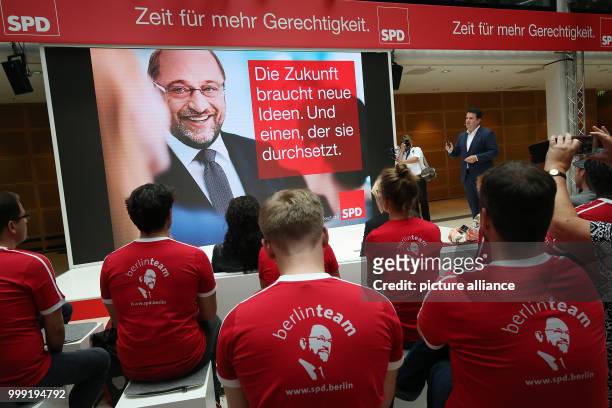 General secretary Hubertus Heil presents new posters for the SPD election campaign, during a presentation for the SPD election campaign at...