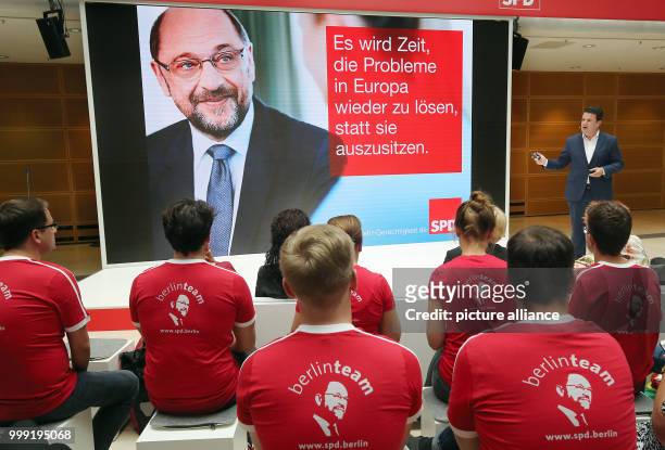 General secretary Hubertus Heil presents new posters for the SPD election campaign, during a presentation for the SPD election campaign at...