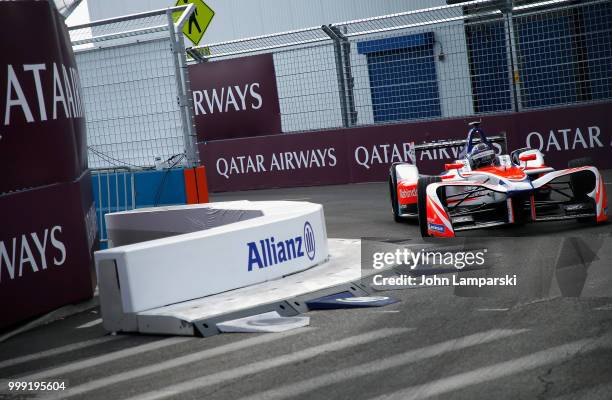 Nick Heidfeld of Mahindra Racing Formula E Team on track during the Formula E New York City Race on July 14, 2018 in New York City.