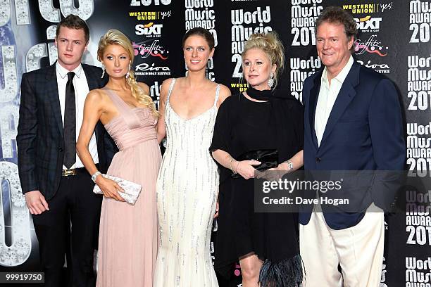 Barron Nicholas Hilton, Paris Hilton, Nicky Hilton, Kathy Hilton and Rick Hilton arrive at the World Music Awards 2010 held at the Sporting Club...