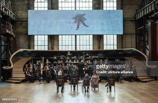 The Bochum Symphonic Orchestra playing during the general rehearsing of the Claude Debussy opera Pelléas et Mélisande at the Jahrhunderthalle in...