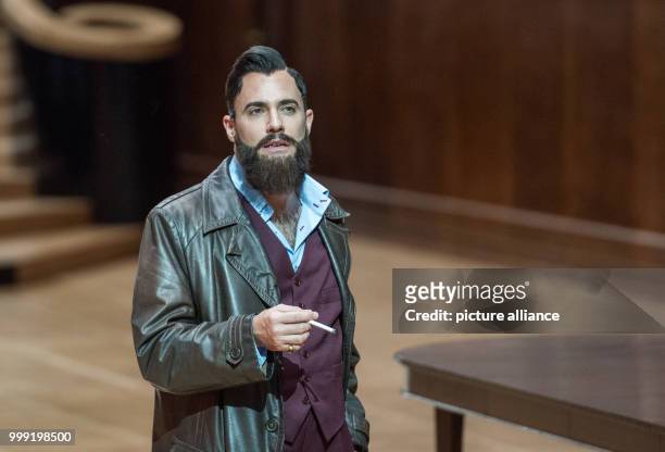 British singer Leigh Melrose as Golaud rehearsing during the general rehearsal of the Claude Debussy opera Pelléas et Mélisande at the...