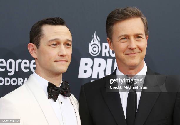 Joseph Gordon-Levitt and Edward Norton arrive to the Comedy Central "Roast of Bruce Willis" held on July 14, 2018 in Los Angeles, California.