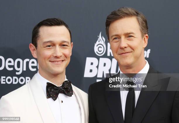 Joseph Gordon-Levitt and Edward Norton arrive to the Comedy Central "Roast of Bruce Willis" held on July 14, 2018 in Los Angeles, California.