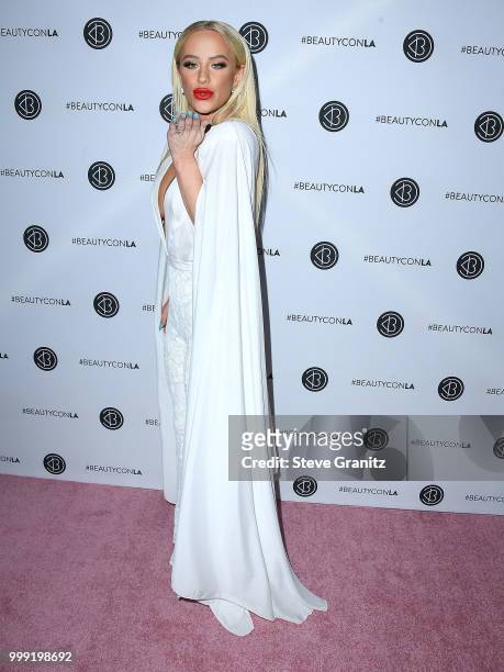 Gigi Gorgeous arrives at the Beautycon Festival LA 2018 at Los Angeles Convention Center on July 14, 2018 in Los Angeles, California.