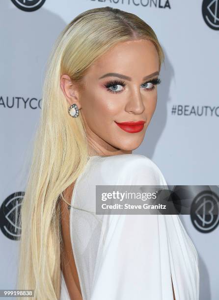 Gigi Gorgeous arrives at the Beautycon Festival LA 2018 at Los Angeles Convention Center on July 14, 2018 in Los Angeles, California.