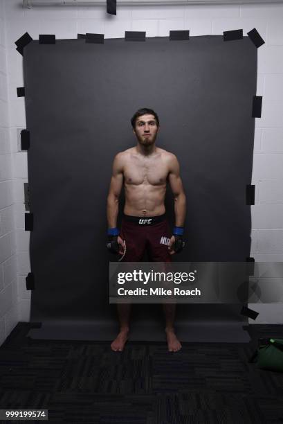 Said Nurmagomedov of Russia poses for a post fight portrait backstage during the UFC Fight Night event inside CenturyLink Arena on July 14, 2018 in...