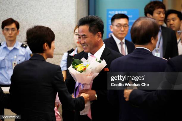 The North Korean table tennis team arrives at Incheon International Airport ahead of the ITTF Korean Open on July 15, 2018 in Incheon, South Korea....