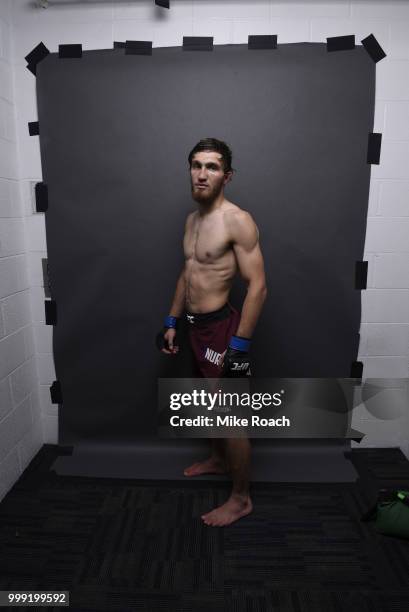 Said Nurmagomedov of Russia poses for a post fight portrait backstage during the UFC Fight Night event inside CenturyLink Arena on July 14, 2018 in...