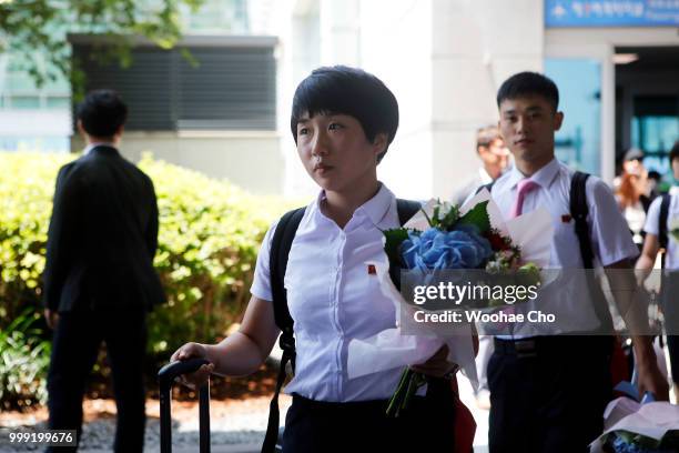 The North Korean table tennis team arrives at Incheon International Airport ahead of the ITTF Korean Open on July 15, 2018 in Incheon, South Korea....