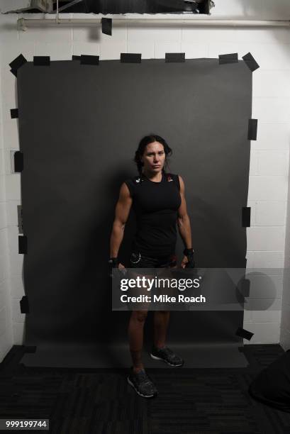 Cat Zingano poses for a post fight portrait backstage during the UFC Fight Night event inside CenturyLink Arena on July 14, 2018 in Boise, Idaho.