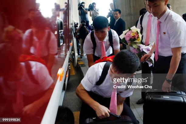 The North Korean table tennis team arrives at Incheon International Airport ahead of the ITTF Korean Open on July 15, 2018 in Incheon, South Korea....