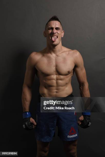 Niko Price poses for a post fight portrait backstage during the UFC Fight Night event inside CenturyLink Arena on July 14, 2018 in Boise, Idaho.