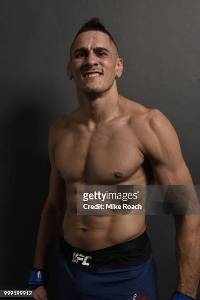 Niko Price poses for a post fight portrait backstage during the UFC Fight Night event inside CenturyLink Arena on July 14, 2018 in Boise, Idaho.