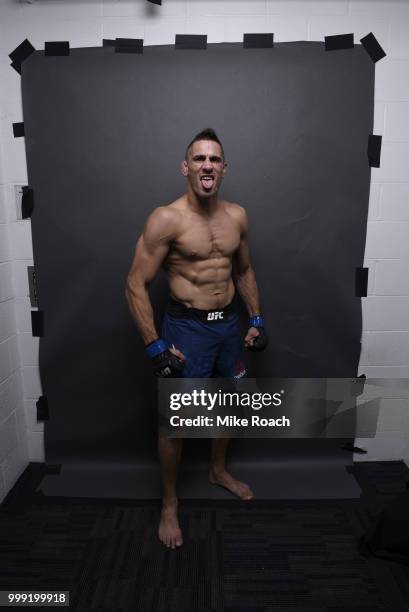 Niko Price poses for a post fight portrait backstage during the UFC Fight Night event inside CenturyLink Arena on July 14, 2018 in Boise, Idaho.