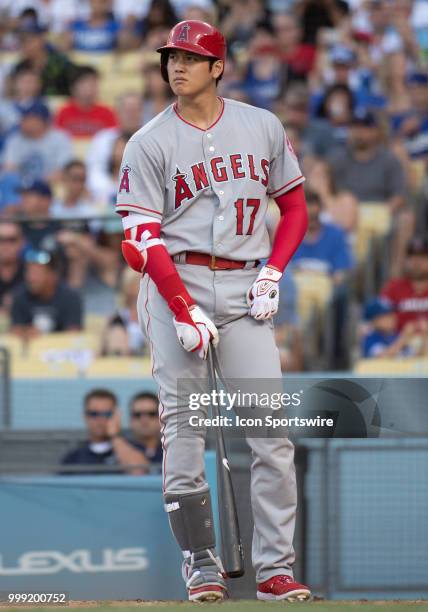 Los Angeles Angels designated hitter Shohei Ohtani during a MLB game between the Los Angeles Angels of Anaheim and the Los Angeles Dodgers on July...