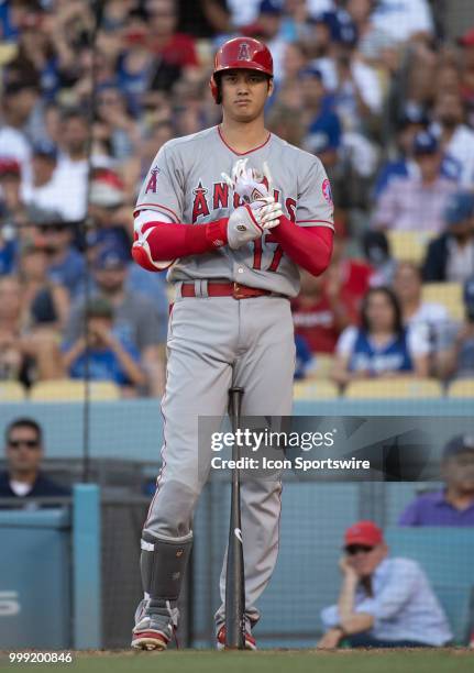 Los Angeles Angels designated hitter Shohei Ohtani during a MLB game between the Los Angeles Angels of Anaheim and the Los Angeles Dodgers on July...