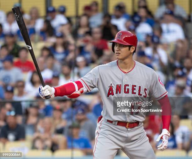 Los Angeles Angels designated hitter Shohei Ohtani during a MLB game between the Los Angeles Angels of Anaheim and the Los Angeles Dodgers on July...