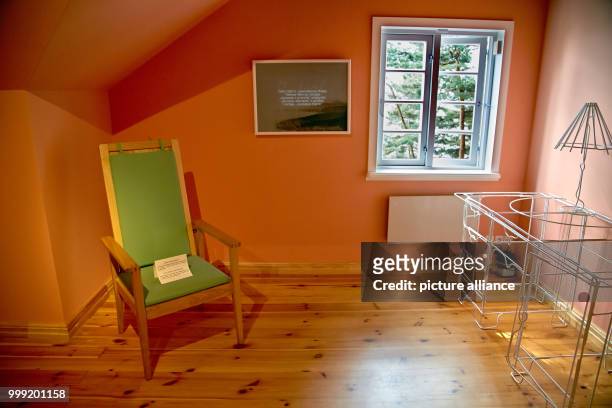 Thomas Mann's studio in his summer house, the Thomas Mann House, in Nida, Lituania, 18 July 2017. The studio is fitted with Mann's stylised desk and...
