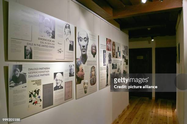 Presentation boards in an exhibition room in the Thomas Mann House in Nida, Lituania, 18 July 2017. A permanent exhibition in the Thomas Mann House...