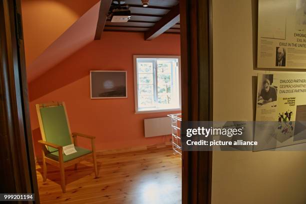 Thomas Mann's studio in his summer house, the Thomas Mann House, in Nida, Lituania, 18 July 2017. The studio is fitted with Mann's stylised desk and...