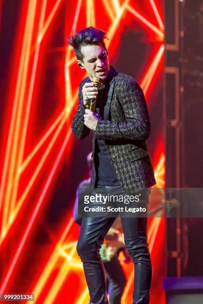 Brendon Urie of Panic! At The Disco performs during the Pray For The Wicked Tour at Little Caesars Arena on July 14, 2018 in Detroit, Michigan.