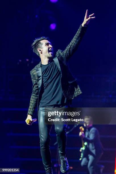 Brendon Urie of Panic! At The Disco performs during the Pray For The Wicked Tour at Little Caesars Arena on July 14, 2018 in Detroit, Michigan.