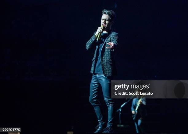 Brendon Urie of Panic! At The Disco performs during the Pray For The Wicked Tour at Little Caesars Arena on July 14, 2018 in Detroit, Michigan.