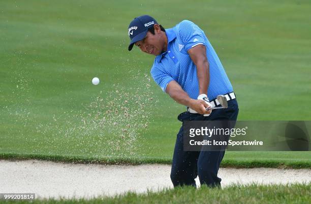 Andres Romero hits out of a sand trap on the hole during the third round of the John Deere Classic on July 14 at TPC Deere Run, Silvis, IL.