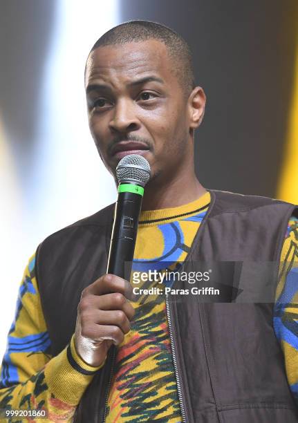 Rapper T.I. Performs onstage during 2018 V-103 Car & Bike Show at Georgia World Congress Center on July 14, 2018 in Atlanta, Georgia.