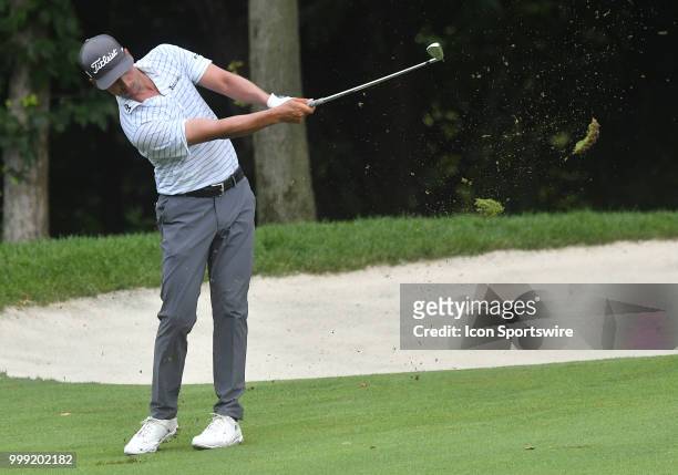 Dominic Bozzelli hits his second shot on the hole during the third round of the John Deere Classic on July 14 at TPC Deere Run, Silvis, IL.