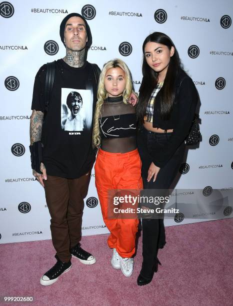 Travis Barker, Alabama Luella Barker and Atiana de la Hoya arrives at the Beautycon Festival LA 2018 at Los Angeles Convention Center on July 14,...