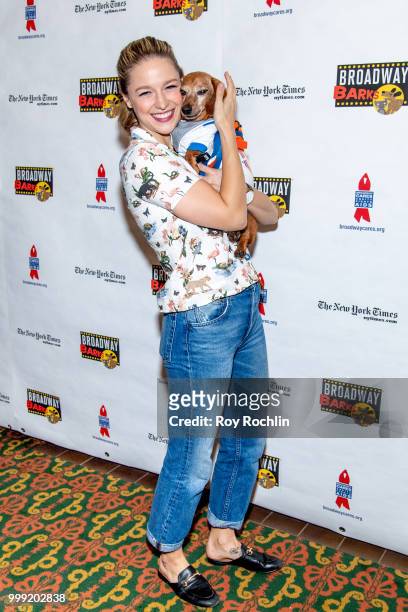 Melissa Benoist attends the 2018 Broadway Barks at Shubert Alley on July 14, 2018 in New York City.