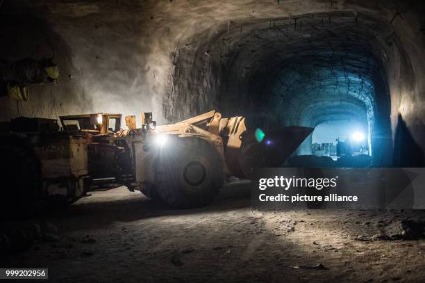 Dpatop - A huge loader drives in the nuclear waste repository shaft Konrad on the third level at a depth of 1000 metres in Salzgitter, Germany, 15...