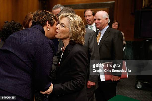 Enviornmental Protection Agency Administrator Lisa Jackson greets Senate Environment and Public Works Committee Chairman Barbara Boxer before a...