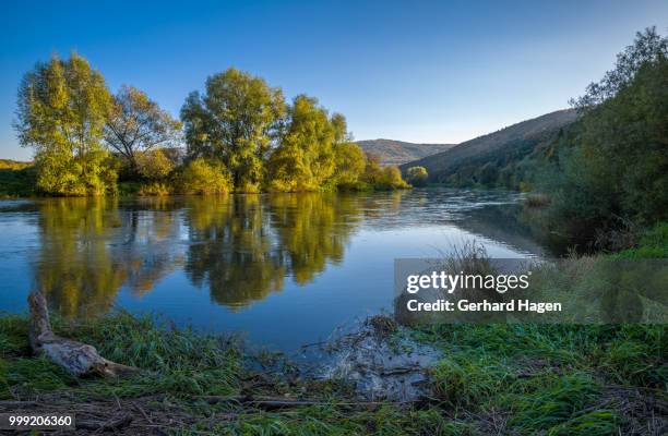 autumn at the weser river - weser stock-fotos und bilder