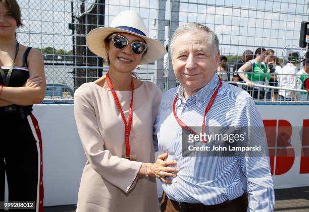 Michelle Yeoh and FIA President Jean Todt attend Formula E New York City Race on July 14, 2018 in New York City.