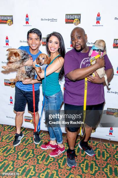 Telly Leung, Arielle Jacobs and Major Attaway attend the 2018 Broadway Barks at Shubert Alley on July 14, 2018 in New York City.