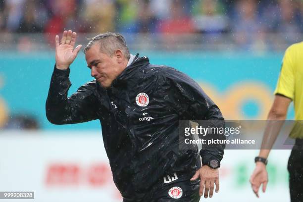 St.Pauli's coach Olaf Janssen can be seen during the German Second Bundesliga soccer match between Darmstadt 98 and FC St. Pauli in the Merck-Stadion...