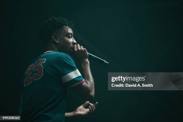 Shayaa Bin Abraham-Joseph, aka 21 Savage, performs at Sloss Furnace on July 14, 2018 in Birmingham, Alabama.