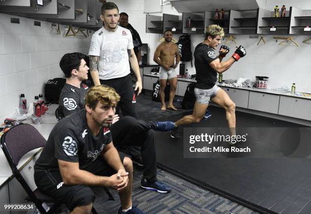Sage Northcutt warms up backstage during the UFC Fight Night event inside CenturyLink Arena on July 14, 2018 in Boise, Idaho.