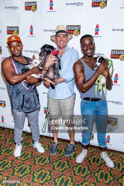 Bongi Duma, Stephen Carlilie and Bradley Gibson attend the 2018 Broadway Barks at Shubert Alley on July 14, 2018 in New York City.