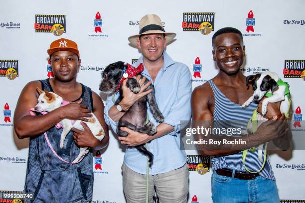 Bongi Duma, Stephen Carlilie and Bradley Gibson attend the 2018 Broadway Barks at Shubert Alley on July 14, 2018 in New York City.