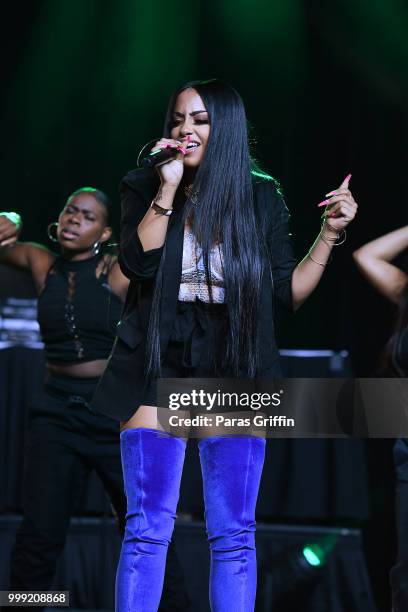 Recording artist Layton Greene performs onstage during 2018 V-103 Car & Bike Show at Georgia World Congress Center on July 14, 2018 in Atlanta,...