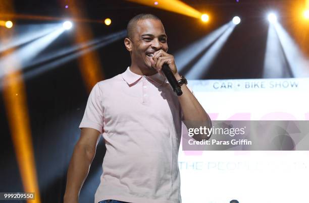 Rapper T.I. Performs onstage during 2018 V-103 Car & Bike Show at Georgia World Congress Center on July 14, 2018 in Atlanta, Georgia.