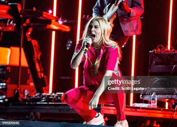 Hayley Kiyoko performs during the Pray For The Wicked Tour at Little Caesars Arena on July 14, 2018 in Detroit, Michigan.